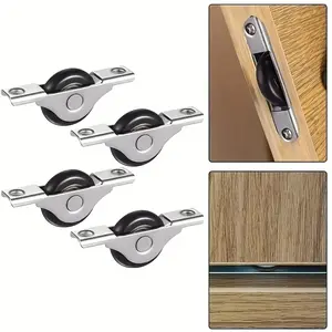 Metal Sliding Door Track Set, Plastic Wheels, Smooth Easy Push Cabinet Door Accessories, 4 Piece Kit, Sleek Appearance, Smooth Operation, Easy Installation