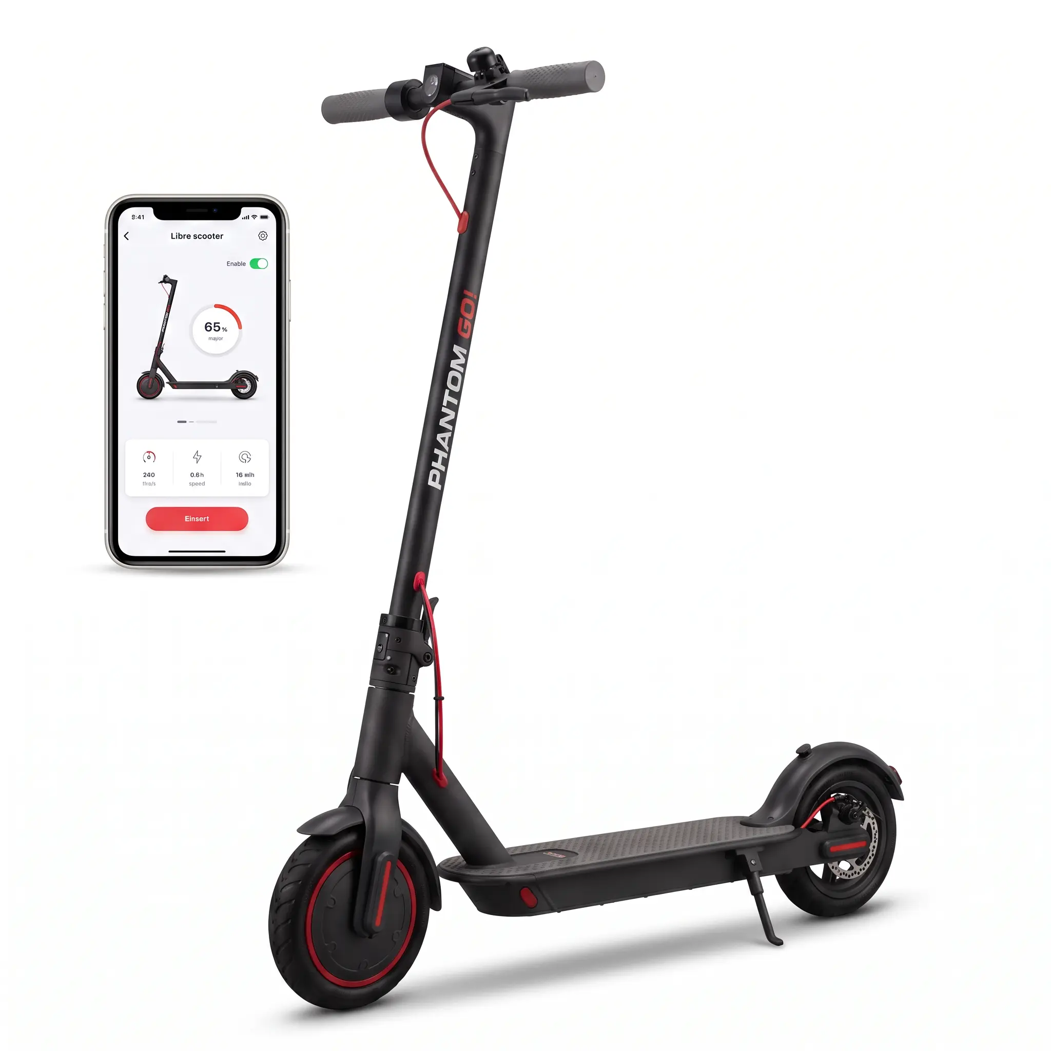 ABKDO Adult Foldable Commuter Electric Scooter - 350W Motor, 36V 10.2Ah Battery, 20-Mile Range, 15.5 mph Max Speed, 8.5" Solid Tires