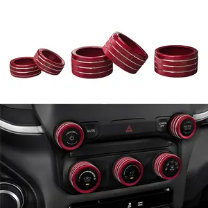 AC Radio Switch Knob Cover for Dodge RAM 2019-2022 (1500 2500 3500) Accessories Air Conditioner Auto Climate Control Volume Tune Switch Knob Button Cover 5pcs/Set (Red)