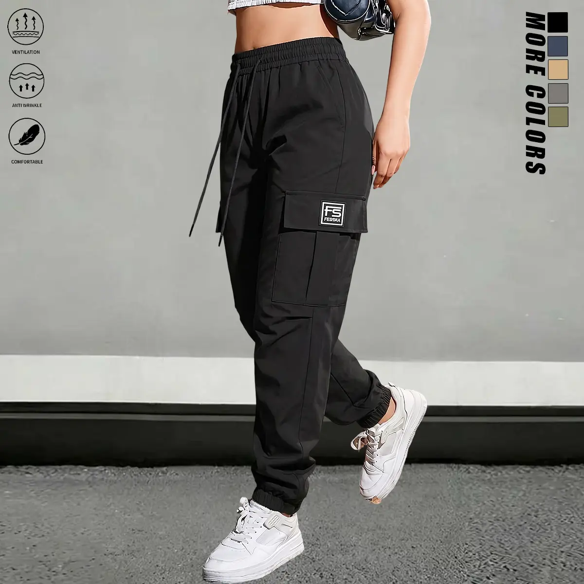 Women’s cargo pants: loose casual style; women’s casual wide-leg high-waist pants; all-season woven fabric; long solid-color design; suitable for everyday commuting and vacations; women’s wide-leg casual pants; drawstring low-rise wide-leg harem pants; wi