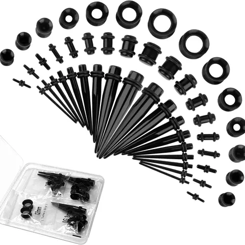 50 Pcs Ear Stretching Kit - Acrylic Gauges (14G-00G) with Lightweight Tapers, Plugs, Silicone Tunnels, Ear Gaging Piercing Jewelry for Starter Expanders