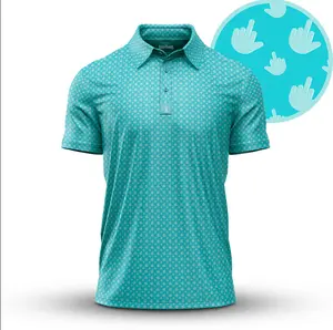 Birdie Finger Teal Golf Polo Shirts - Classic Short Sleeve Golf Polo for Men - Breathable All-Over Print