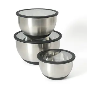 Calphalon Orbit 3 Piece Mixing Bowl Set W/ Glass Lids and Silicone Nonslip Base