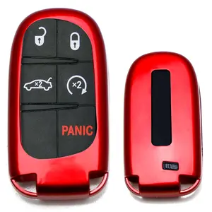iJDMTOY Exact Fit Glossy Red Smart Key Fob Shell Cover For Charger Challenger Dart Durango Journey, Grand Cherokee Renegade, 200 300, etc Car Accessories