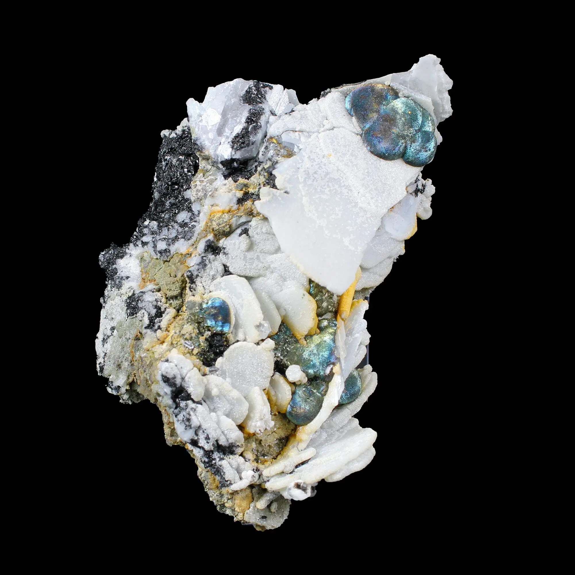 Rare Iridescent Pyrite with Calcite , Babingtonite – UV Reactive Collector Display Mineral Specimen from Mumbai # B 7166