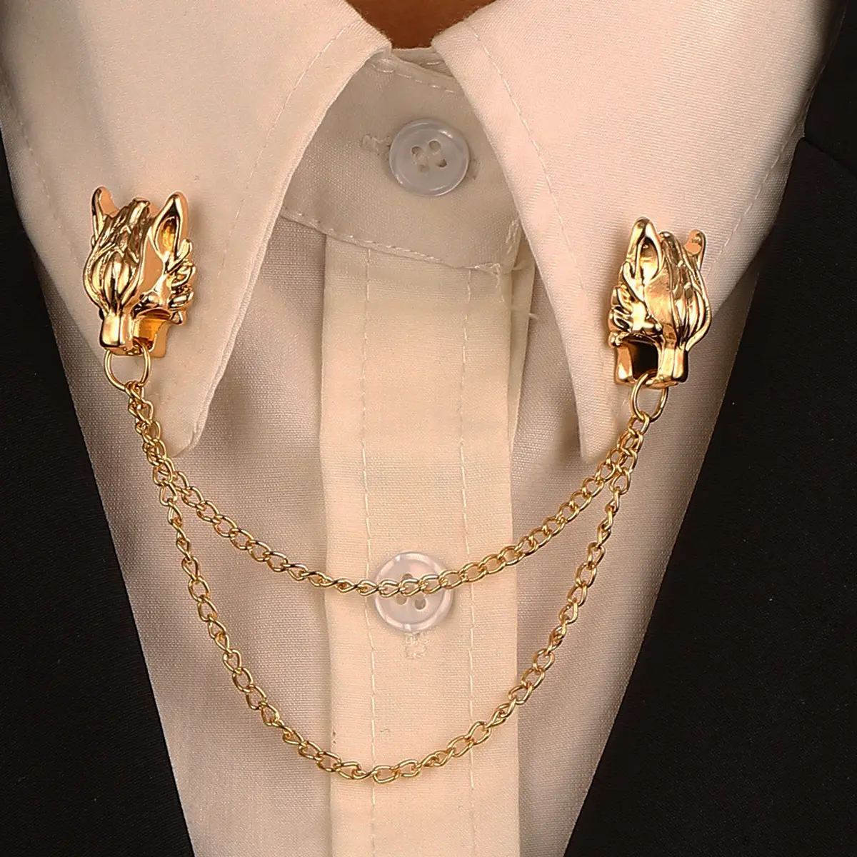 Men's Retro Creative Alloy Metal Exquisite Lapel Brooch, Chain Dragon Head Pixiu Jewelry for Formal Wear Suit Collar Pin