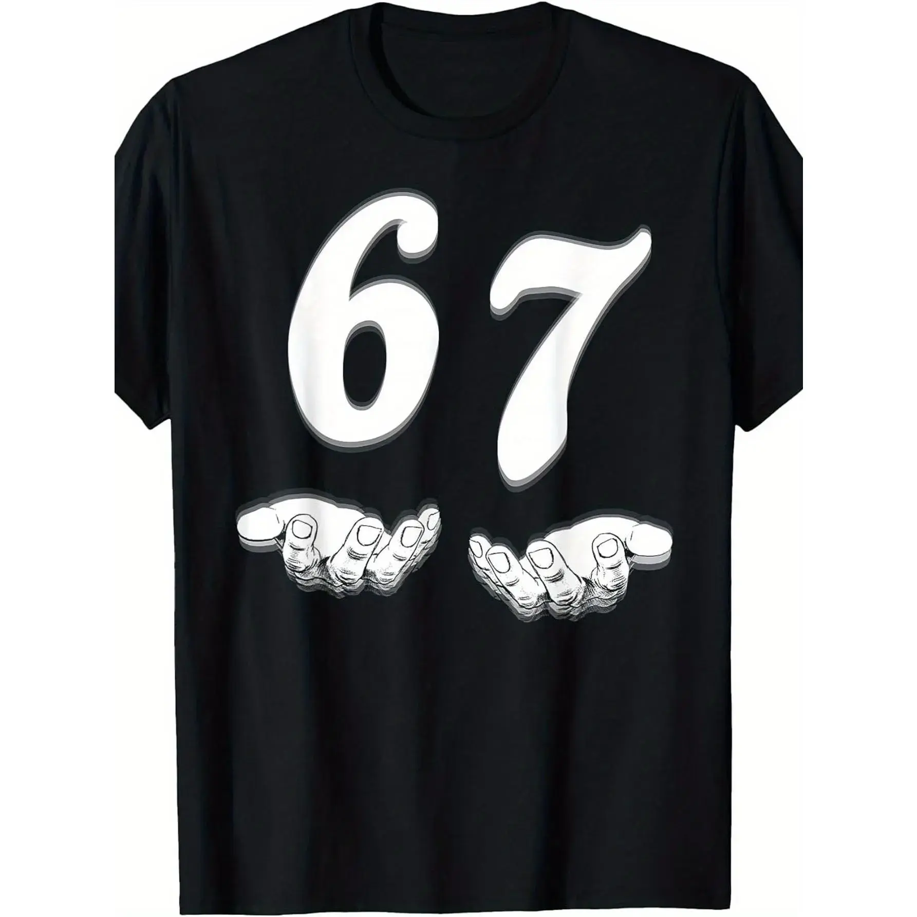 Funny 67 Meme Graphic Tee for Men and Women, Casual Streetwear Crew Neck Top with Relaxed Fit, Soft Fabric and Long-Lasting Print, Shortsleeve, Round Neck, Menswear, Casual Wear