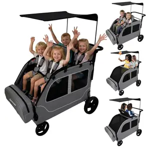 4 Seater Wagon Stroller, Large Quad Wagon for 2 3 4 Kids Baby Toddler, All Terrain, Adjustable Push/Pull Handles, Removable Canopy (Dark Grey)