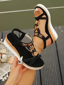 women's fashionable plain color platform sandals, boho style slingback sandals for beach vacation, casual versatile shoes for daily wear, girl