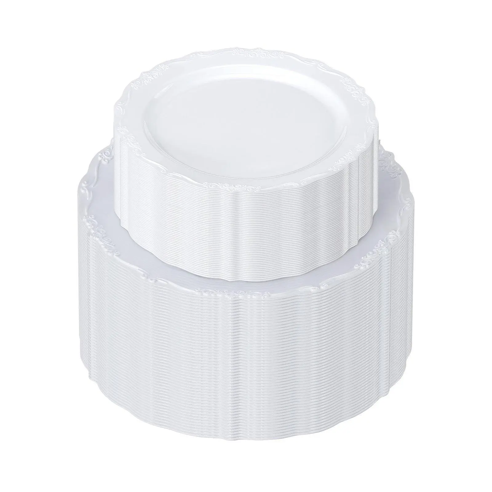 【DealsForYouDays】VEVOR Plastic Disposable Plates 100 Pcs White Plastic Plates Heavy Duty Dinner Dessert