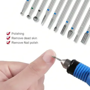 Set of 10 Tungsten Steel Nail Drill Bits for Nail Machines, Used as Nail Grinding Tool for Removing Dead Skin and Cuticles, Polishing and Repairing Nails, Specially for Nail Salons