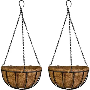 10 Inch  Planter Basket with Coconut Liner Wire  Holder Chain Flower Baskets Pot Hanger  Garden Decoration for Indoor Outdoor, 2 Pack