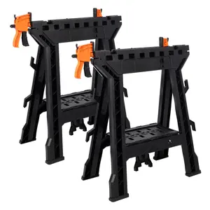 2200LBS Heavy duty Foldable Clamping Saw Horse 2-piece Set with Stable Fixture, Suitable for Multi Size Workpiece Base, Exclusive Storage Slot, Foldable, Portable, Space Free, Completely Installation Free, Woodworking, Handmade, DIY Workshop Universal