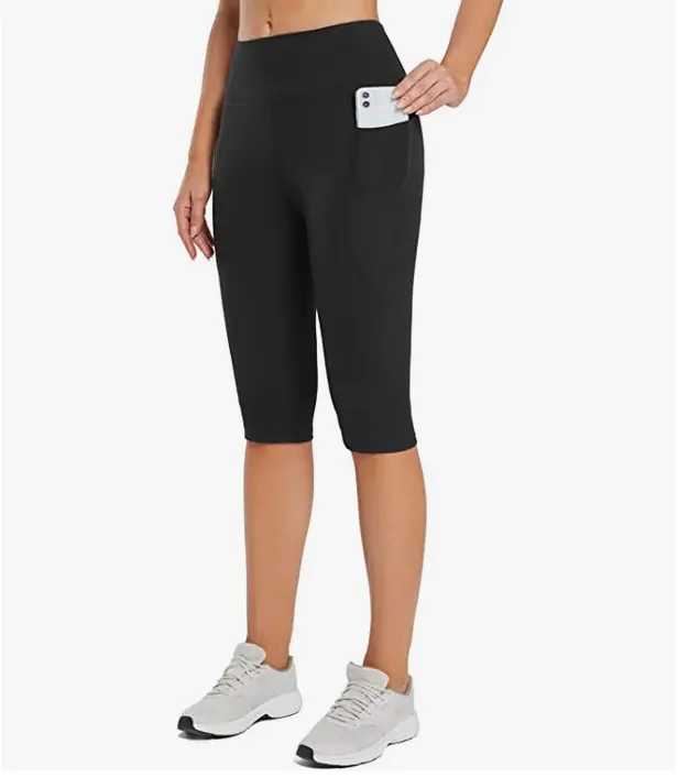Baleaf Women's High-Waisted Plus Size Knee-Length Capri Sports Bottoms, Yoga & Casual Workout Leggings with Pockets