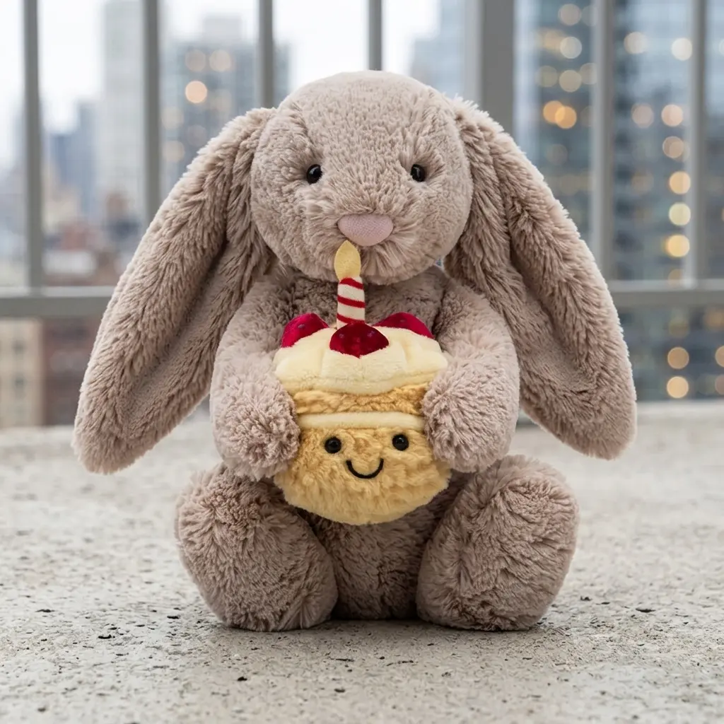 Jellycat Bashful Beige Bunny Birthday Plush Plush Doll with Cake Soft Stuffed Rabbit Cute Gift for Children Baby Shower Bedroom Home Decoration
