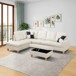 3-Piece White Faux Leather Sofa Set Elegant Soft Cushion Durable Structure Modern Living Room Home Furniture