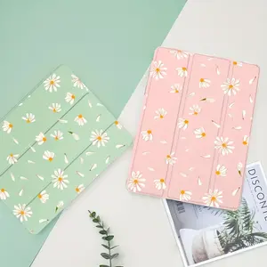 Cute Daisy Oil Painting Case for iPad - Pink & Green Floral Design, Light Blue & Options, Side Stand, Pen Slot, Shockproof Silicone Cover for iPad 9th/10.2"/Air5/Pro11/Air4th/Air5th10.9"/7/8/9th/Air6 2024/5th/6th/Air1/2/7/8/9th, iPad Air Case
