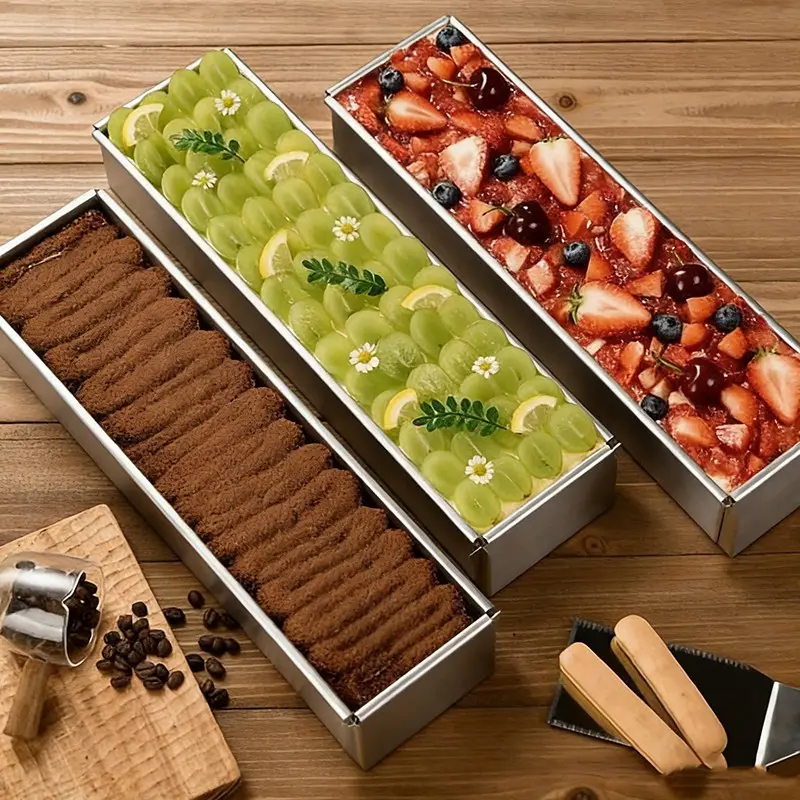 1pc Children Baking Utensils Supplies Aluminum Long Cake Tin Fixed Bottom Handcrafted Tiramisu Cheesecake Mousse Baking Equipment