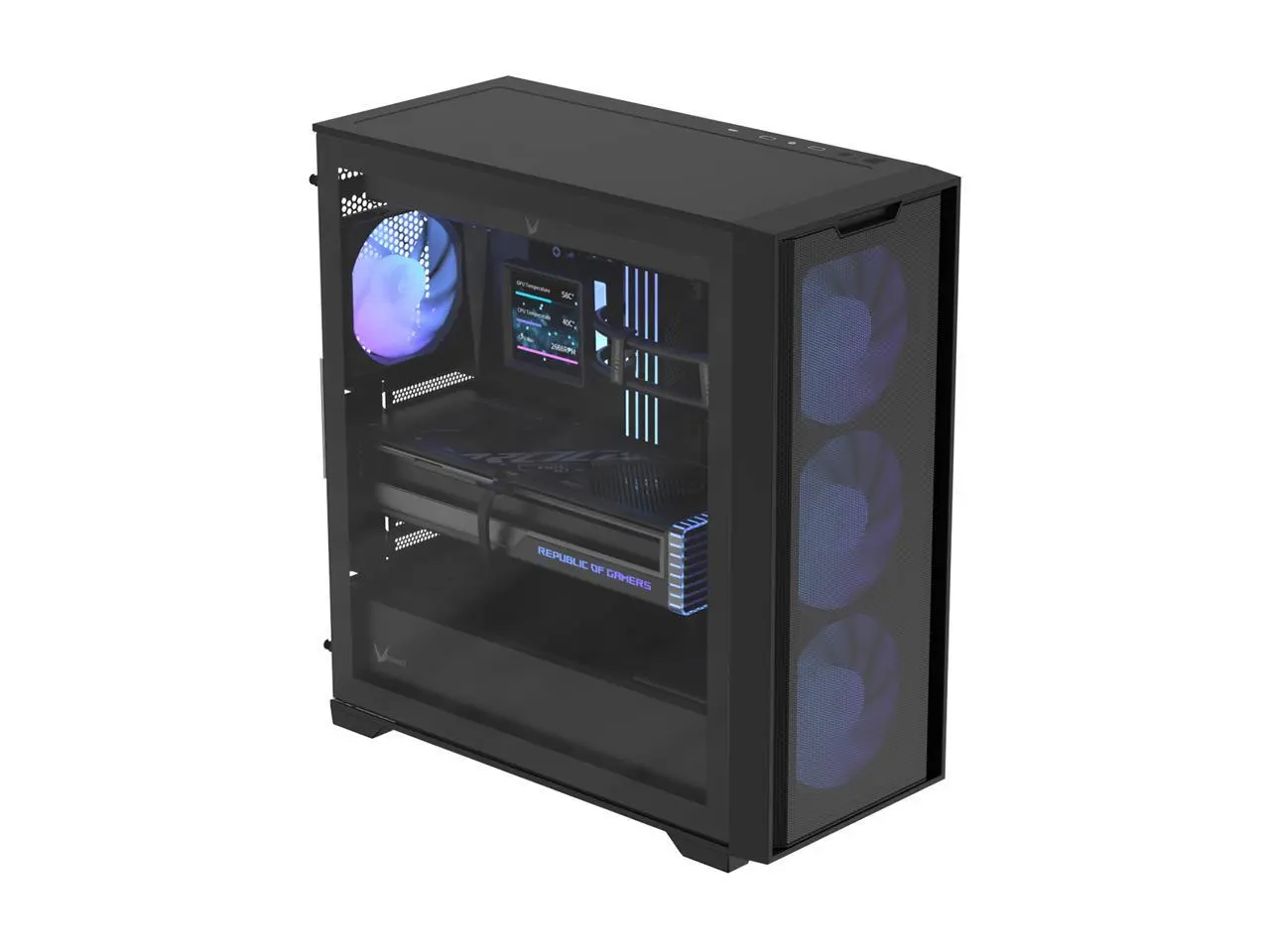 Formula V Line Air Power GX600 Mid-Tower PC Case, High-Efficiency Airflow, 3 x140mm ARGB Fans, 360mm Top Radiator Support, USB-C 20Gbps, Tempered Glass, Black