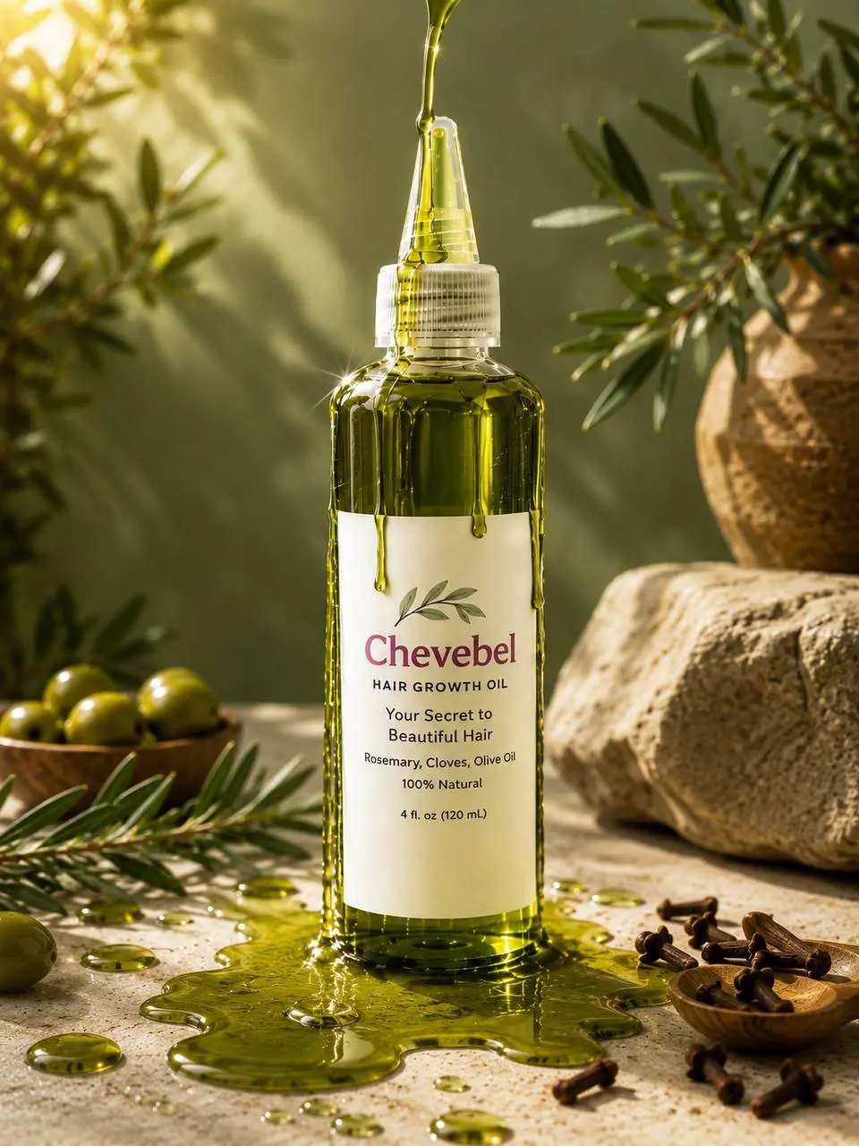 Chevebel Nourishing Hair Oil with Rosemary, Cloves & Olive Oil - 4 fl oz (120 mL)