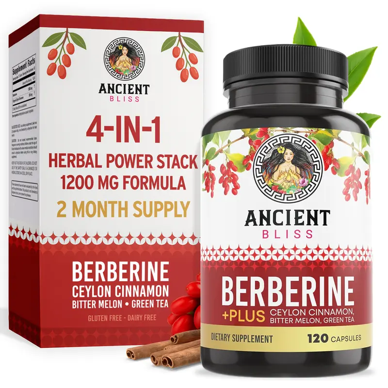 Ancient Bliss Berberine Plus - 120 Capsules for Blood Sugar & Metabolism Support with Organic Ceylon Cinnamon Bitter Melon & Green Tea Extract