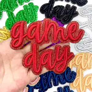 CY 8PCS Red 3D GAME DAY Iron On Patches Glitter Edge Embroidered Letter Applique for DIY Trucker Hats Clothes Jackets Jeans Backpacks