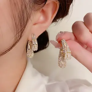 Exquisite socialite style light luxury zircon earrings, reversible wear, women's S925 silver needle, elegant, fashionable, and high-end earrings