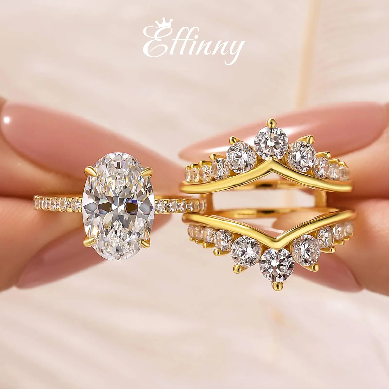 Effinny Women's Bridal Engagement & Wedding Ring Set, 2PC Insert Design 3.5ct Oval Cut 5A Grade Cubic Zirconia Ring for Travel, Bridal Engagement Ring, Weddingrings