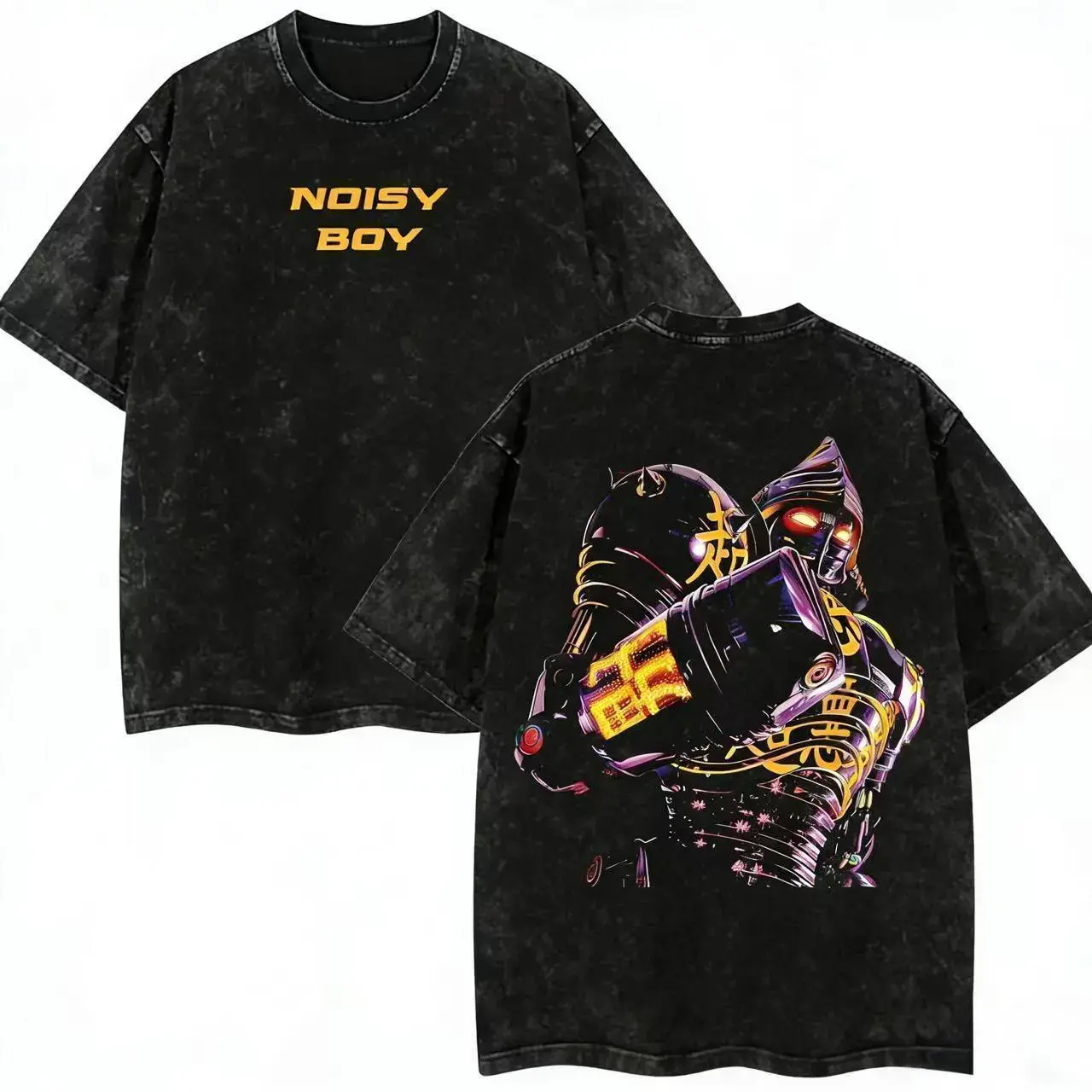 Oversized Graphic Tshirt for Men - Real Steel Noisy Boy Print, Heavyweight 230gsm Cotton Fabric, Acid Washed Top, Free Expedited Shipping, Baggy, Feathers, Baggy Tee, Graphic Print