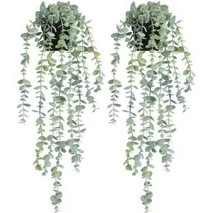 2pcs Hanging Fake Plants, Elegant Artificial Plants, Artificial Hanging Plants Fake Potted Eucalyptus for Wall Room Home Patio Indoor Outdoor Decor (Without pot)