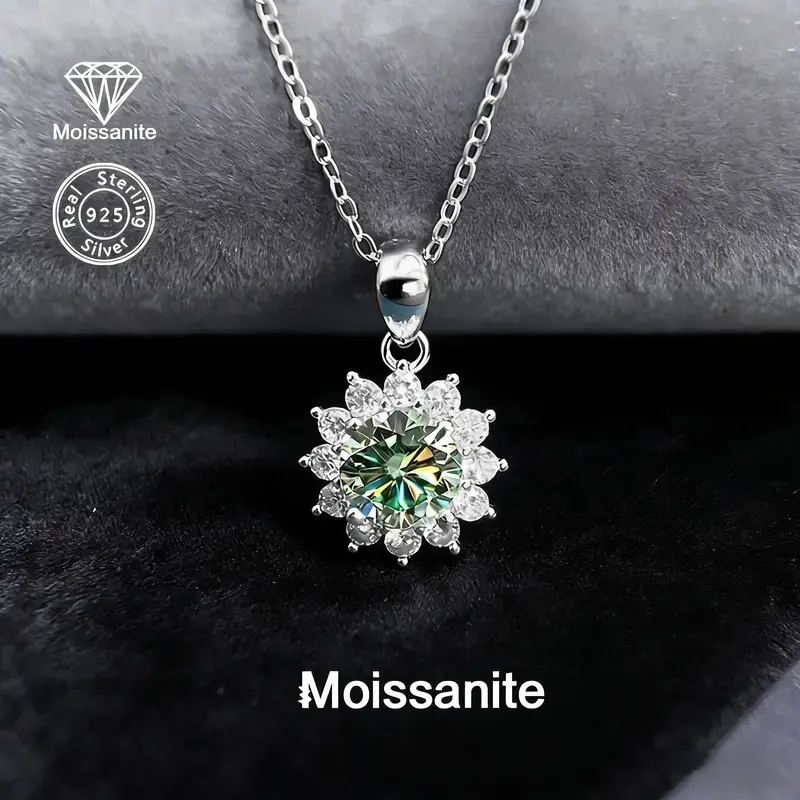 Elegant Snowflake Pendant Necklace For Women 1ct Blue-Green Moissanite Inlaid Silver Tone Hypoallergenic Neck Jewelry Gift Ready Ideal Sentimental Gift For Birthday Valentine’s Day Wedding Anniversary For Her