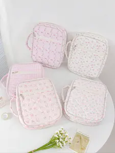 Large Cute Flower Design Bible Cover, Fashionable Book Protector, Portable Dustproof Bag, Stitched Handle, Zipper Pocket, Teacher Gift