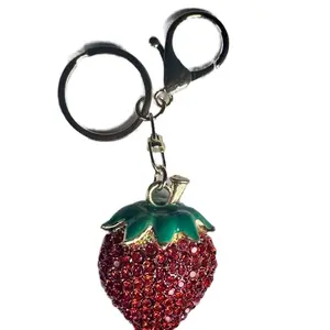 Strawberry Keychain in Different Colors Sparkly Red Design with Green Leaf Charm