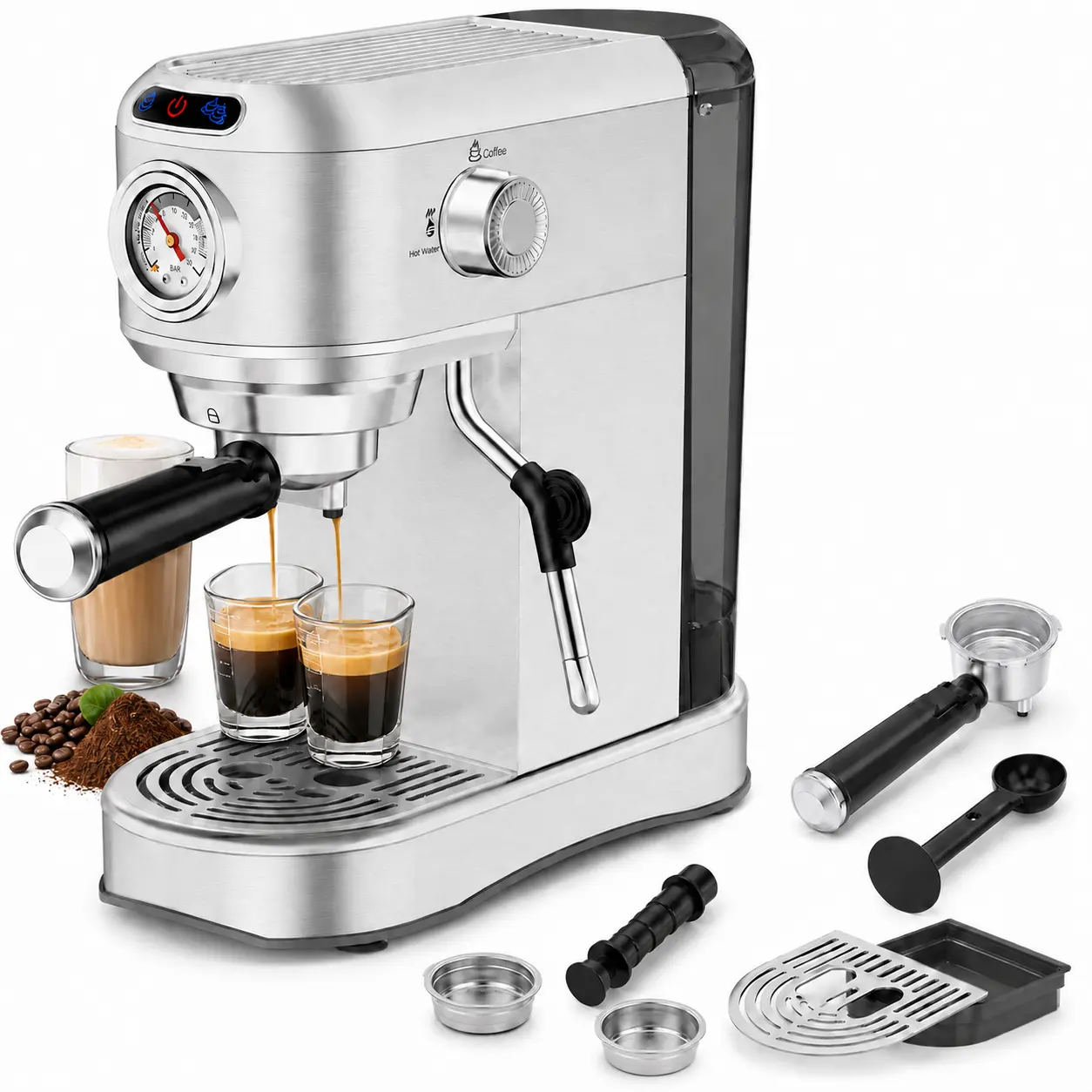 Semi‑Automatic Espresso Machine, 20‑Bar High‑Pressure Extraction, Milk Frother Steam Wand, 34oz Detachable Water Tank, Easy‑to‑Clean Drip Tray, Compact Small Footprint ABS Body, Make Cappuccino Latte At Home, 1450W