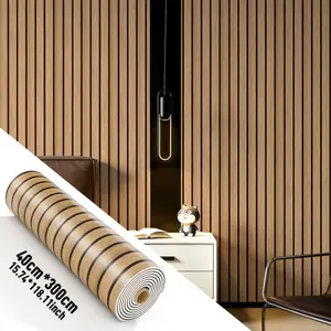1 Roll Printed Wood slat wallpaper, peel-and-stick waterproof sound-reducing wall covering with textured design, matte wood grain finish, easy to clean and install, removable, ideal for living room, bedroom, dining room, and ceiling decor