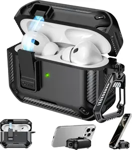 AirPods Pro 3 Generation Case Cover with Cleaner Kit, Military Hard Shell Protective Armor with Lock for AirPod Gen 3 Charging Case 2021,Front LED Visible（Black）