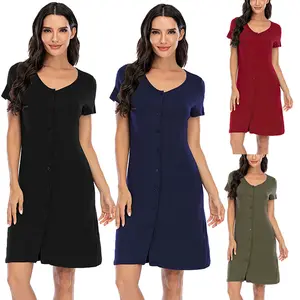 Women’s Sleep Dress, Short Sleeve with Three-Quarter Pants, Button Cardigan, Nursing-Friendly Maternity Homewear
