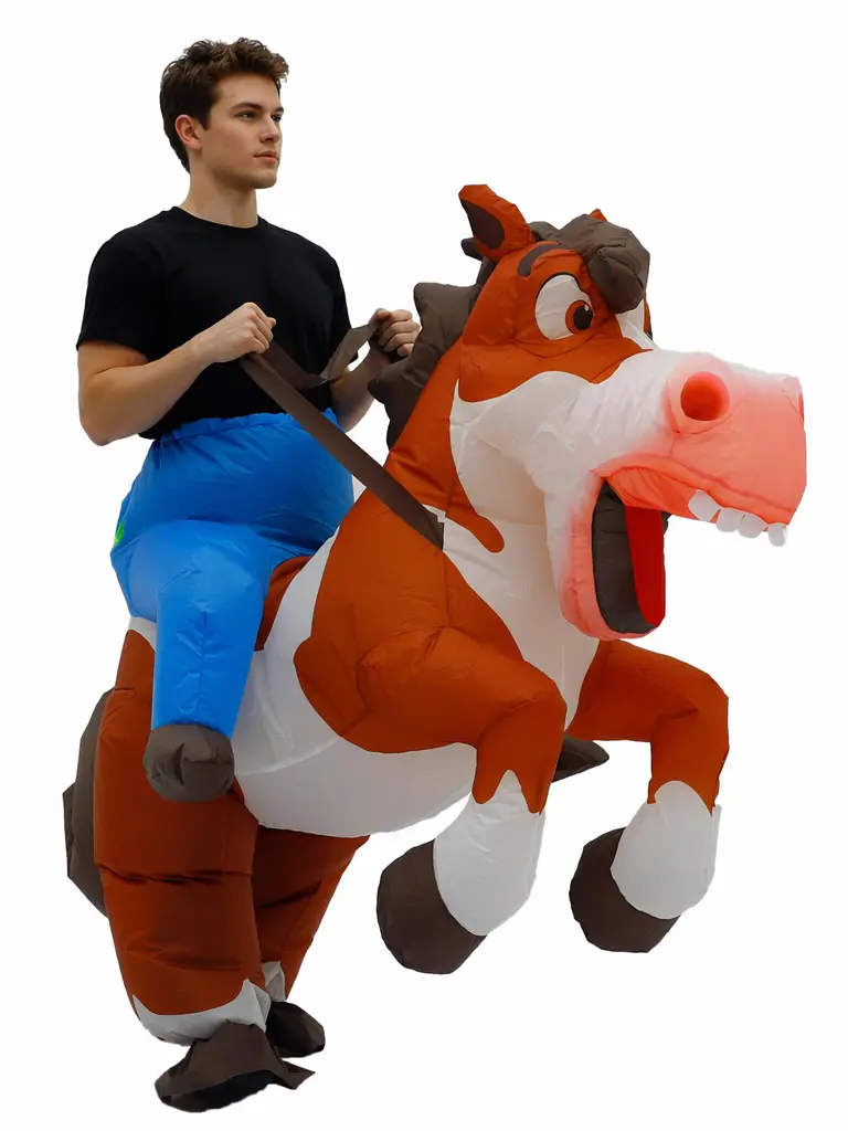 Menswear Funny Ride-On Horse Costume, Inflatable Full-Body Animal Suit for Adult Halloween & Cowboy Parties, Costume For Parties, Polyester, Full Body Suit, Blow Up Ride, Plain, Clothes, Funny Retro Movie Costume Costume Prop