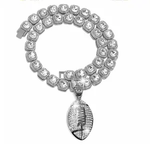 Unisex Row Clustered Diamond Tennis Necklace - Gold-Silver Rapper Cubic Zirconia Chain, Copper-Base Luxury Square Chain, Multi-Size Hip Hop Jewelry for Rugby Fans