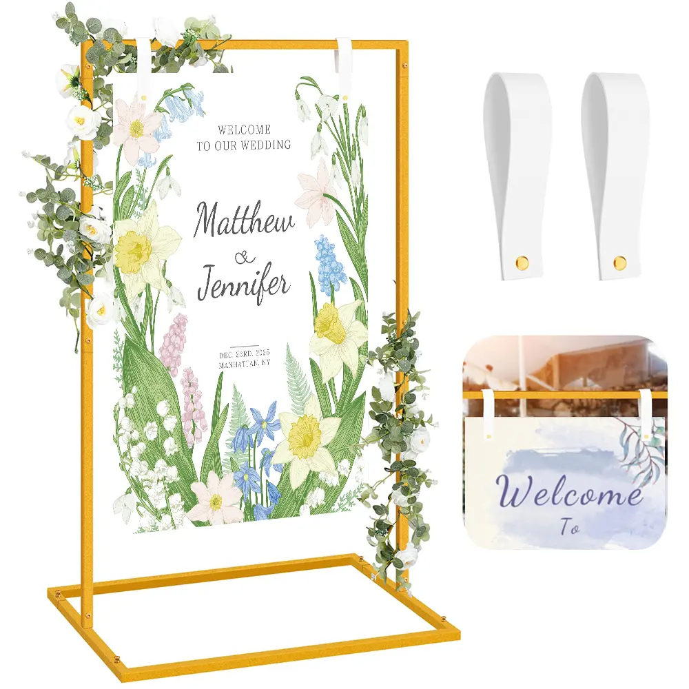Heavy Duty Elegant Metal Sign Holder Wedding Arch Stand, Elegant & Durable Outdoor Yard Decoration Event Signage & Festive Decor - Ideal for Halloween Christmas Weddings Birthdays Family Gatherings, Sturdy Construction, Holiday Decor