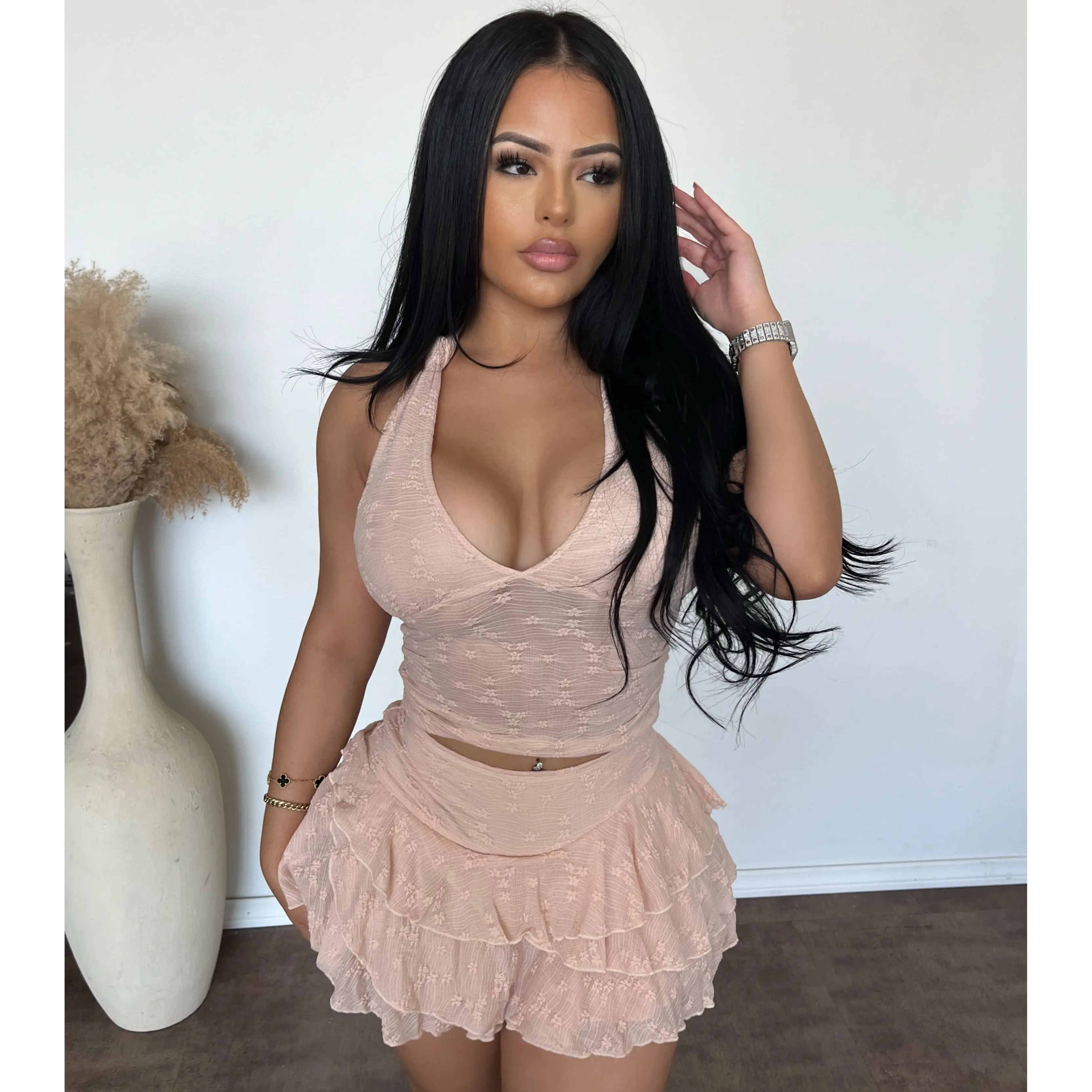 Alyssa Halter Top W. Mini Skirt (Dusty Pink)