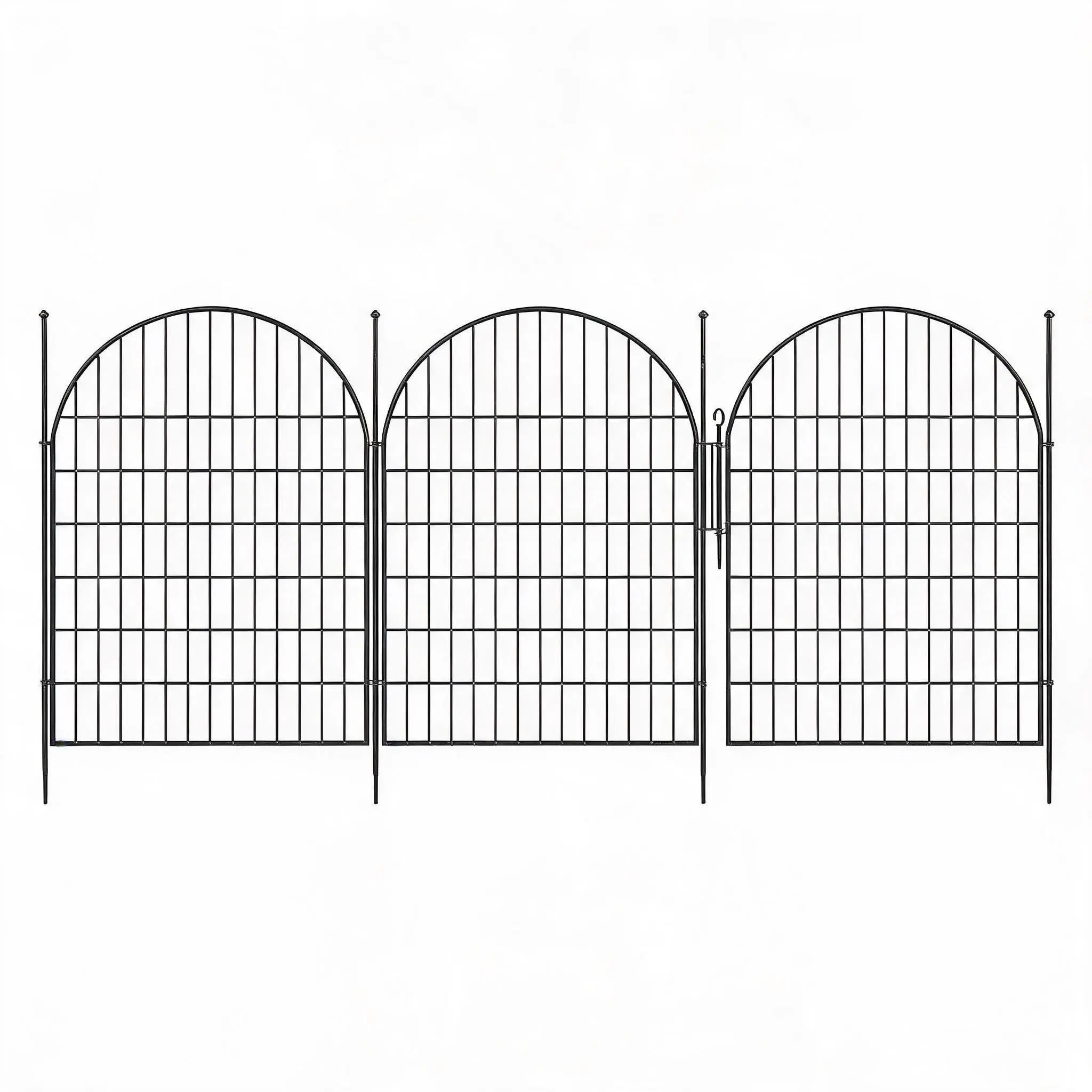 Garvee 40in Tall Metal Garden Fence with Arched Panels, 10-Pack with Gate, Decorative Animal Barrier Border Fencing (23.6ft Total Length)