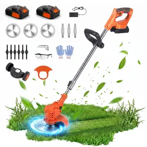 Weeding tool, electric lawn mower, 2 sets of 7500 mAh (1500 mAh x 5) batteries, 1 set of gloves, 3 metal blades, 3 metal blades, 6 plastic blades, safety goggles, 2 wrenches, American plug, maximum length 142 cm. The best lawn mower ，trimmer Garden Grass