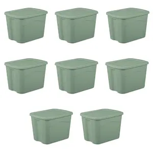 Storage Bin, 18 Gallon Durable Plastic Storage Tote with Snap-On Lid , Green, 8 Pack