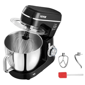 VEVOR Stand Mixer,  One bowl, two bowls，5.3QT + 4.4QT Two Stainless Steel Bowls, 10+P Speeds Tilt-head Food Mixer, Kitchen Mixer with Dough Hook, Wire Whip, Beater, Scraper, Household Stand Mixer for Baking Mixing, Black