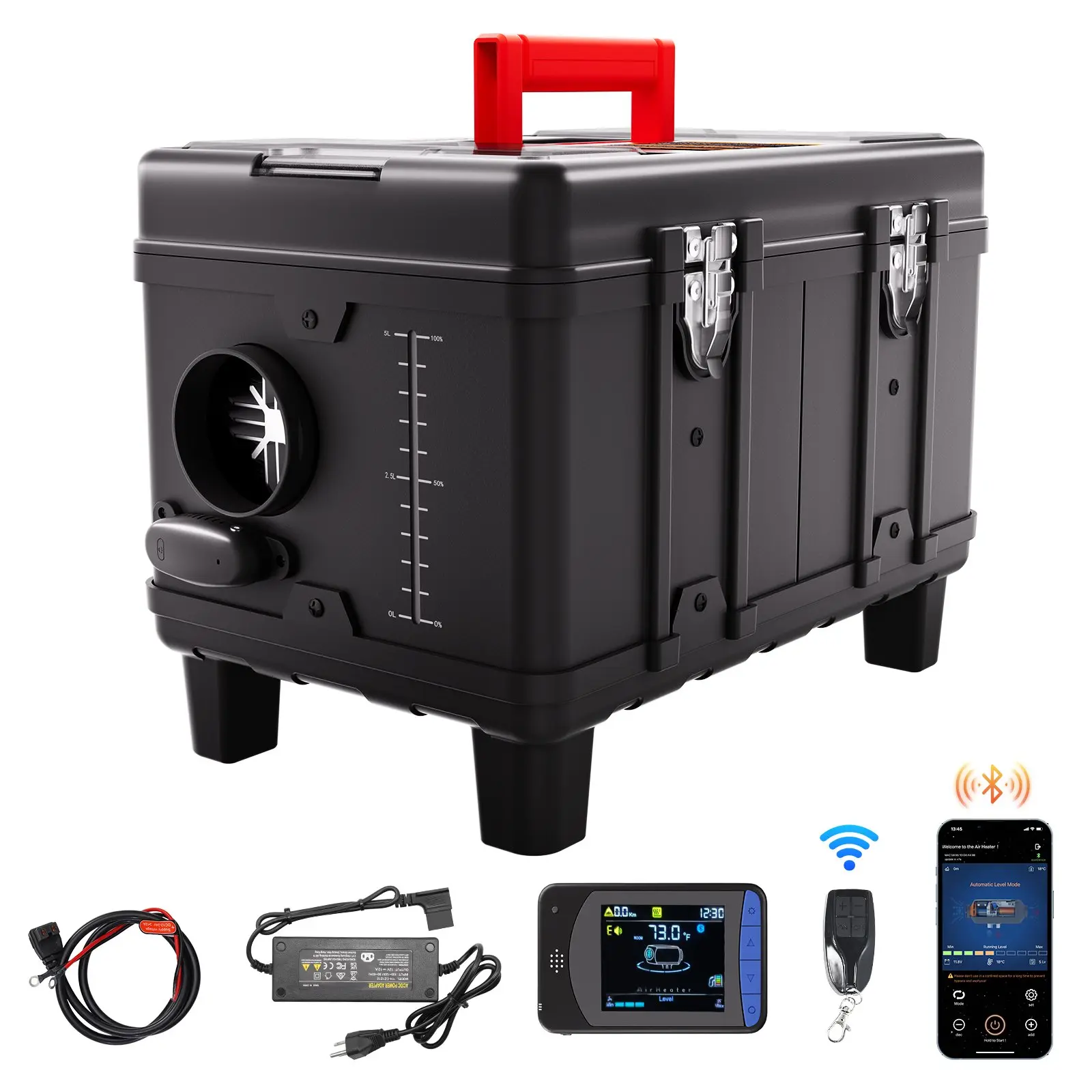 【Summerfinds】VEVOR 8KW Toolbox Diesel Heater Upgraded 110V Adapter & CO Alarm12-24V All in One Diesel Air Heaterwith Bluetooth APP/Remote Control and Display ScreenFast Heating Portable Diesel Heater for Vehicles and Outdoors