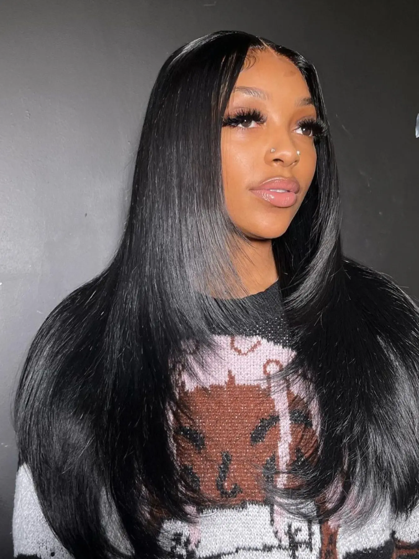 U Part 26 Inch Glueless Layered Straight Wig Layered Hair Light Yaki Straight Hair Synthetic Hair Long U Part Straight Layered Bob Hair For Women Black Highlight Brown Wig Straight Layered Wigs Synthetic Material Wigs No Glue Wig Layered Cut Wigs