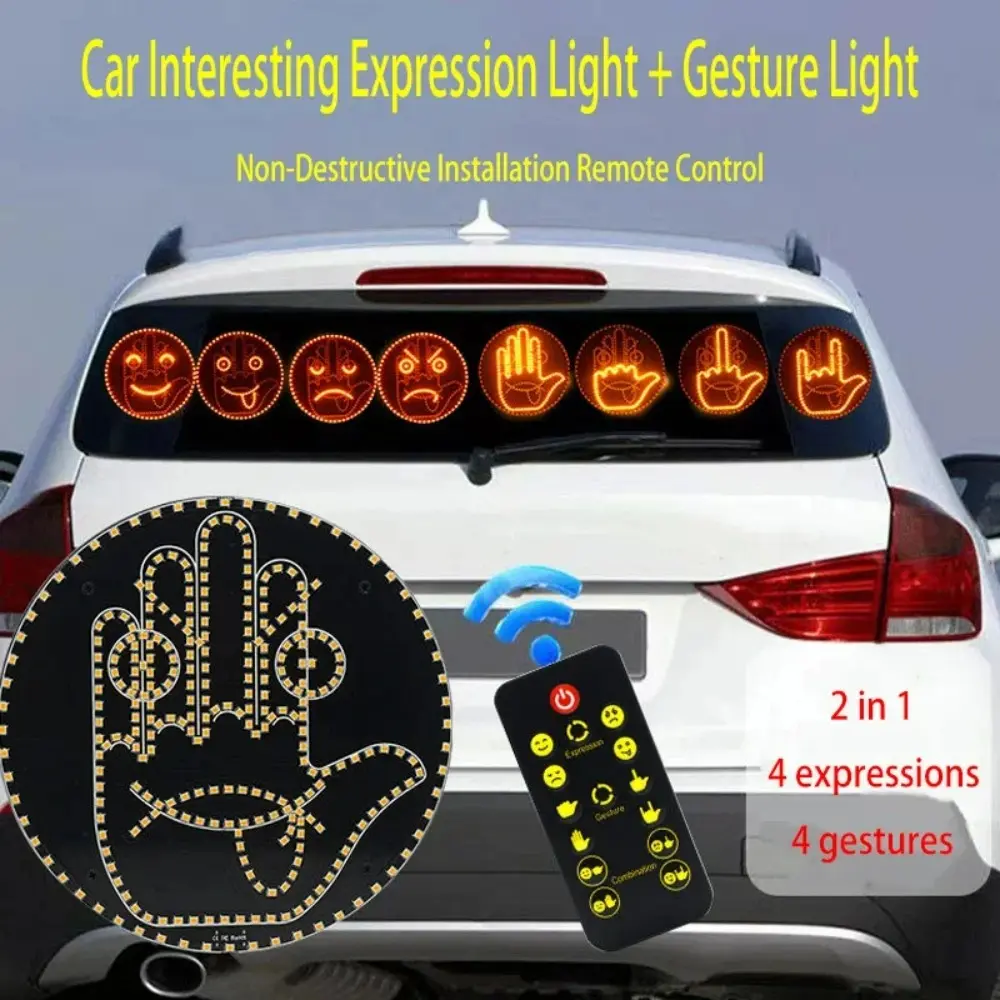 Remote Control LED Car Expression Light - Middle Finger/Palm Gesture Sign Decorative Lamp, Rear Window Display for Driver Road Rage Messaging, Car Accessories with Decoration LED Lights