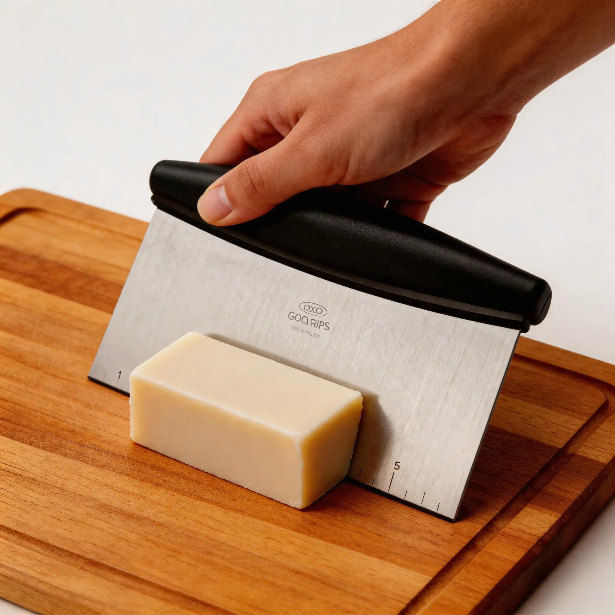 Stainless Steel Dough Scraper with Etched Scale, Anti-Slip Ergonomic Handle, Multipurpose Kitchen Utensils with Sharp Blade, Sturdy