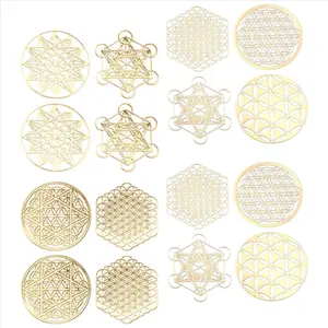 16Pcs/Set Metal Energy Decor Sticker Flower of Life Children's Day Gifts 7 Chakra Copper Energy Tower Orgonite Stickers